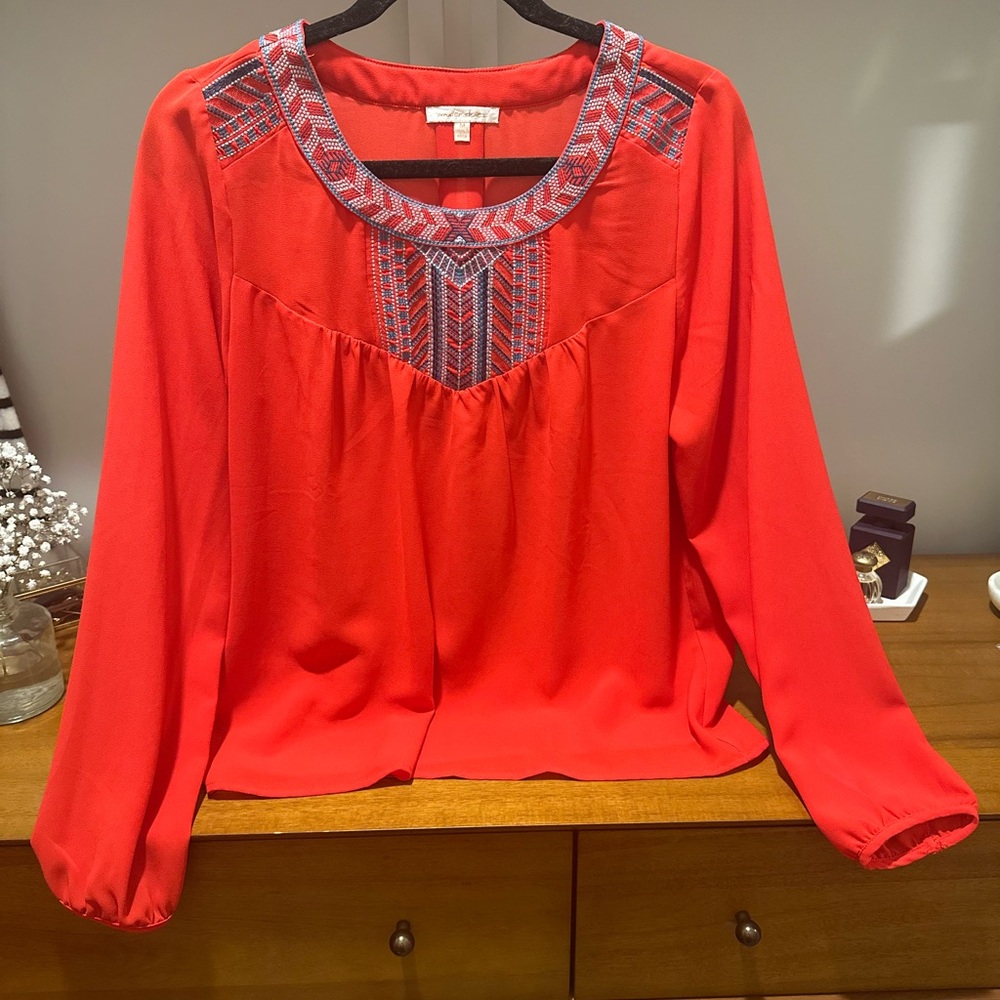 Lucky Brand Red Embroidered Blouse